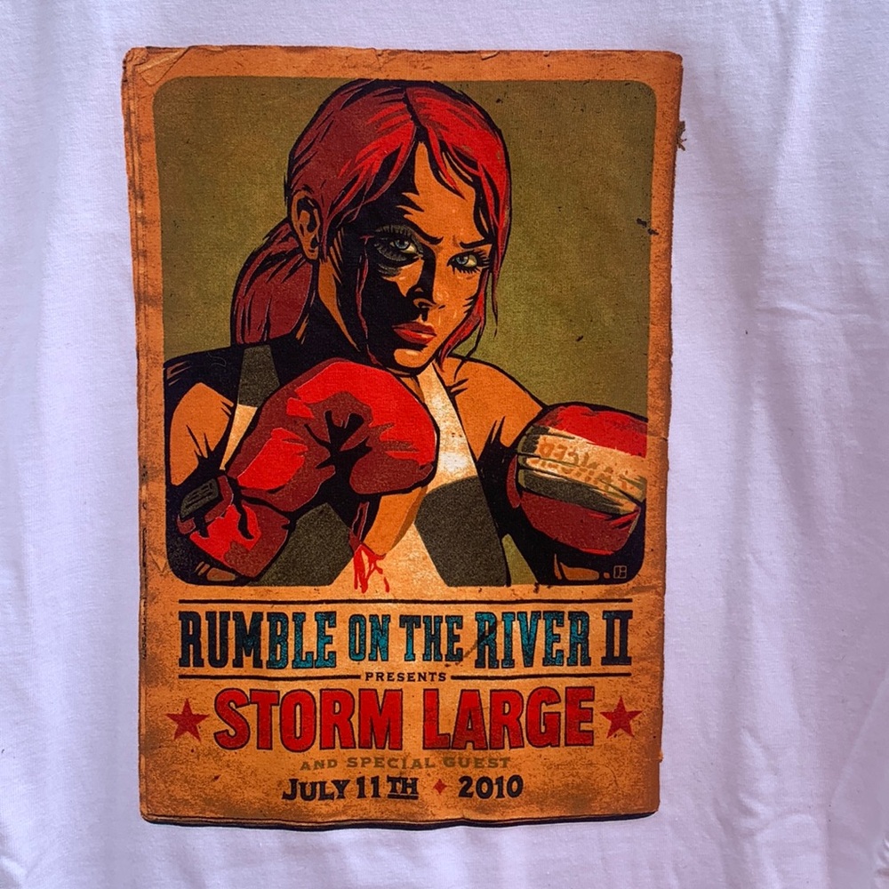 Storm Large T shirt.  2010 Rumble on the River 2.  White with graphic